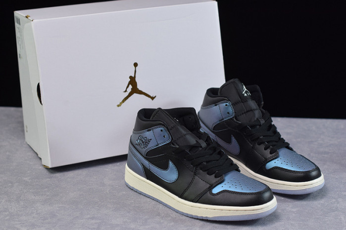 air jordan 1 mid iridescent black bq6472-009