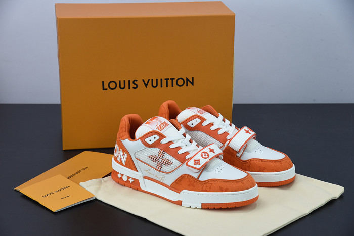 lv sneakers trainer monogram denim orange