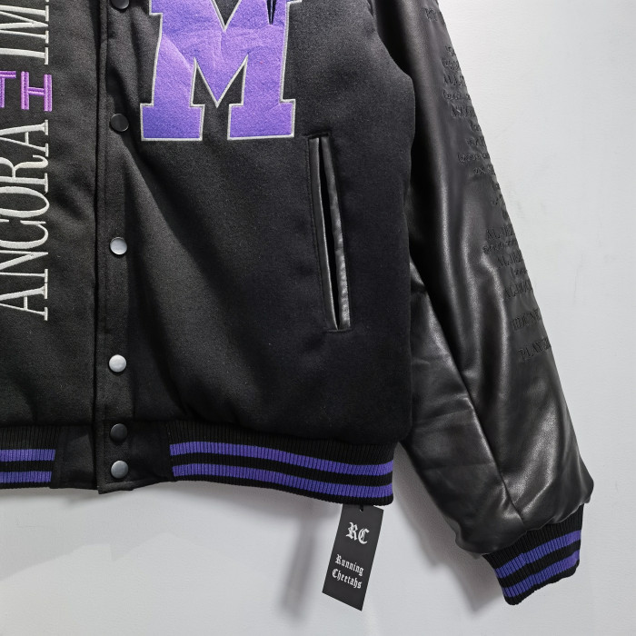 Kobe baseball jersey with embroidered patch, PU leather sleeves and cotton jacket RC1087