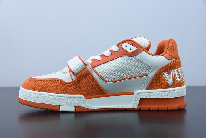 lv sneakers trainer monogram denim orange