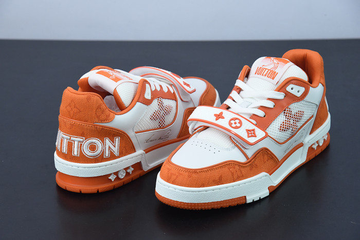 lv sneakers trainer monogram denim orange