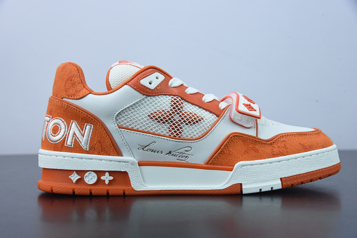 lv sneakers trainer monogram denim orange