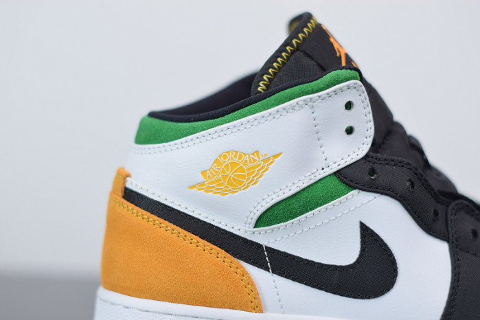 air jordan 1 mid se white laser orange lucky green (gs) bq6931-101