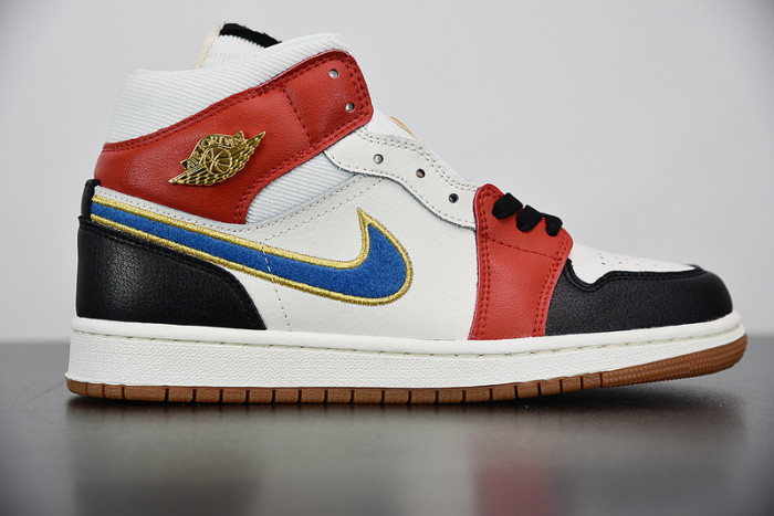 air jordan 1 mid sail red black blue dc1426-100