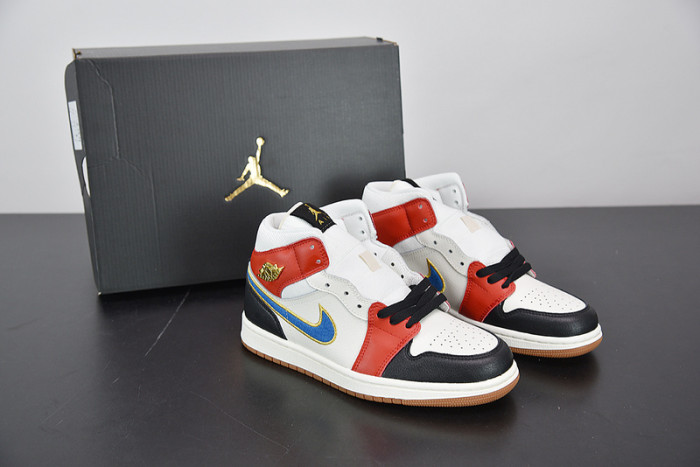 air jordan 1 mid sail red black blue dc1426-100