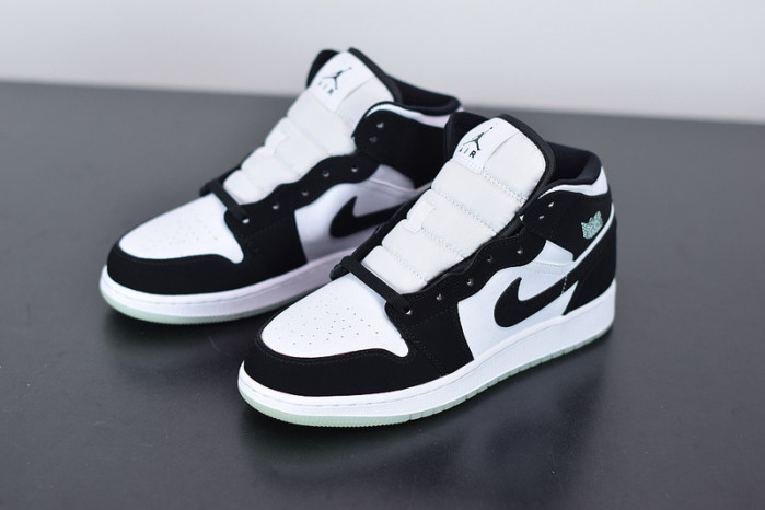 air jordan 1 mid white black teal tint (gs) bq6931-103