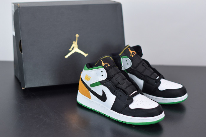 air jordan 1 mid se white laser orange lucky green (gs) bq6931-101