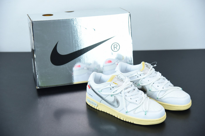 off white nike dunk low 01 of 50 ow white metallic silver dm1602-127