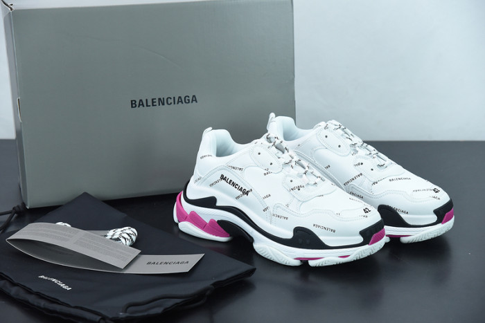 balcia triple s all over logo white pink sneaker