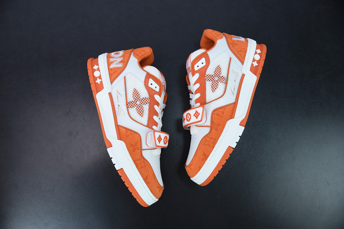 lv sneakers trainer monogram denim orange