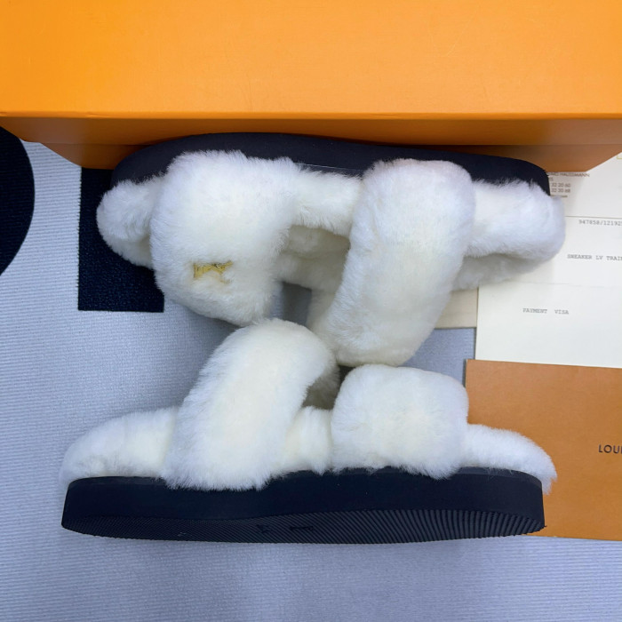 lv slide lady women slippers white