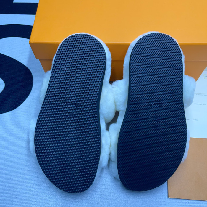 lv slide lady women slippers white