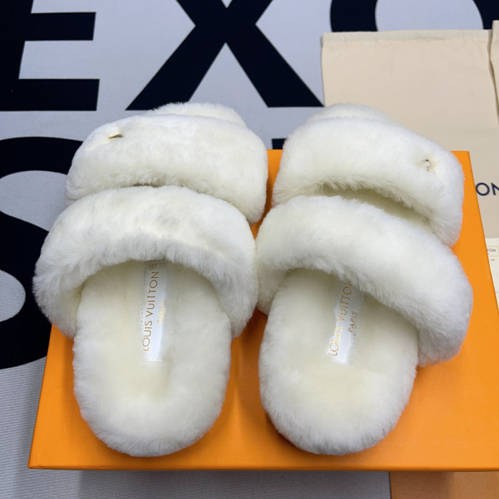 lv slide lady women slippers white
